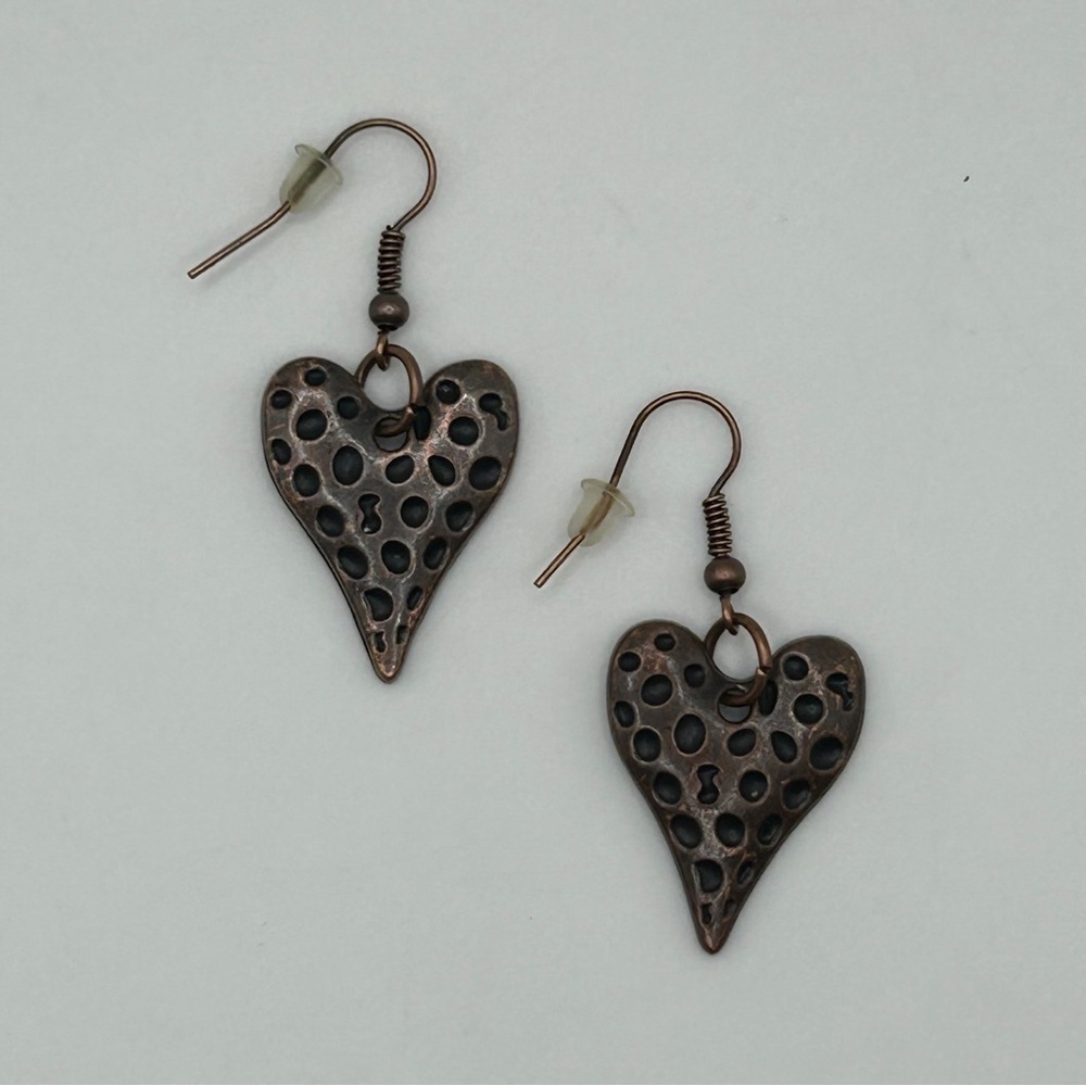 Rustic Heart-Shaped Copper Earrings*
